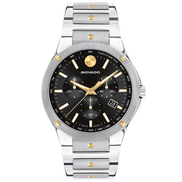 Movado SE Chronograph Black Dial Two-Tone Bracelet Watch 42mm