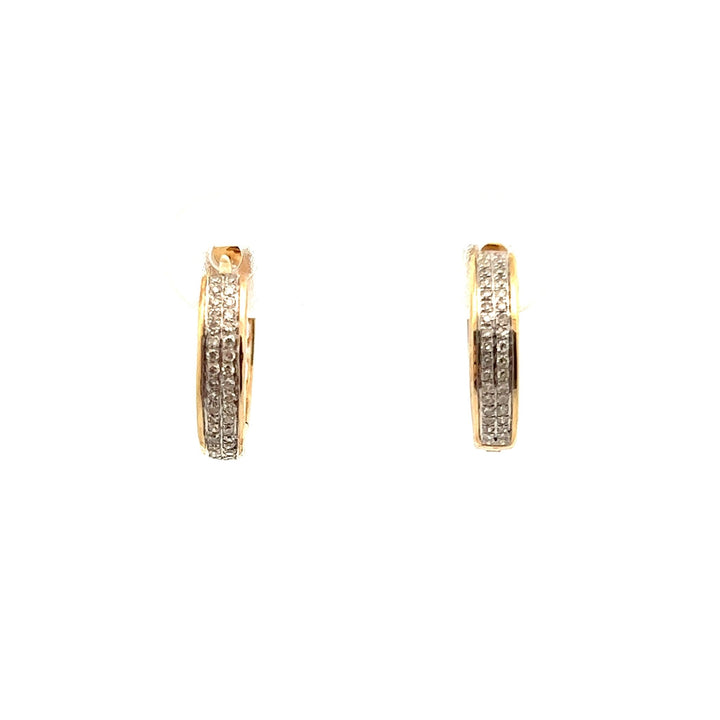 14K Rose Gold Double Row Diamond Huggie Earrings - Tivoli Jewelers