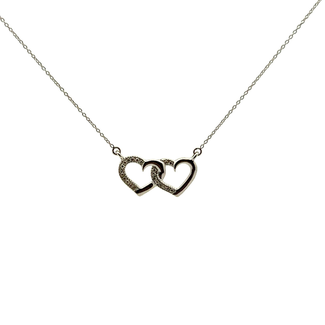 14k White Gold Double Heart Diamond Necklace - Tivoli Jewelers