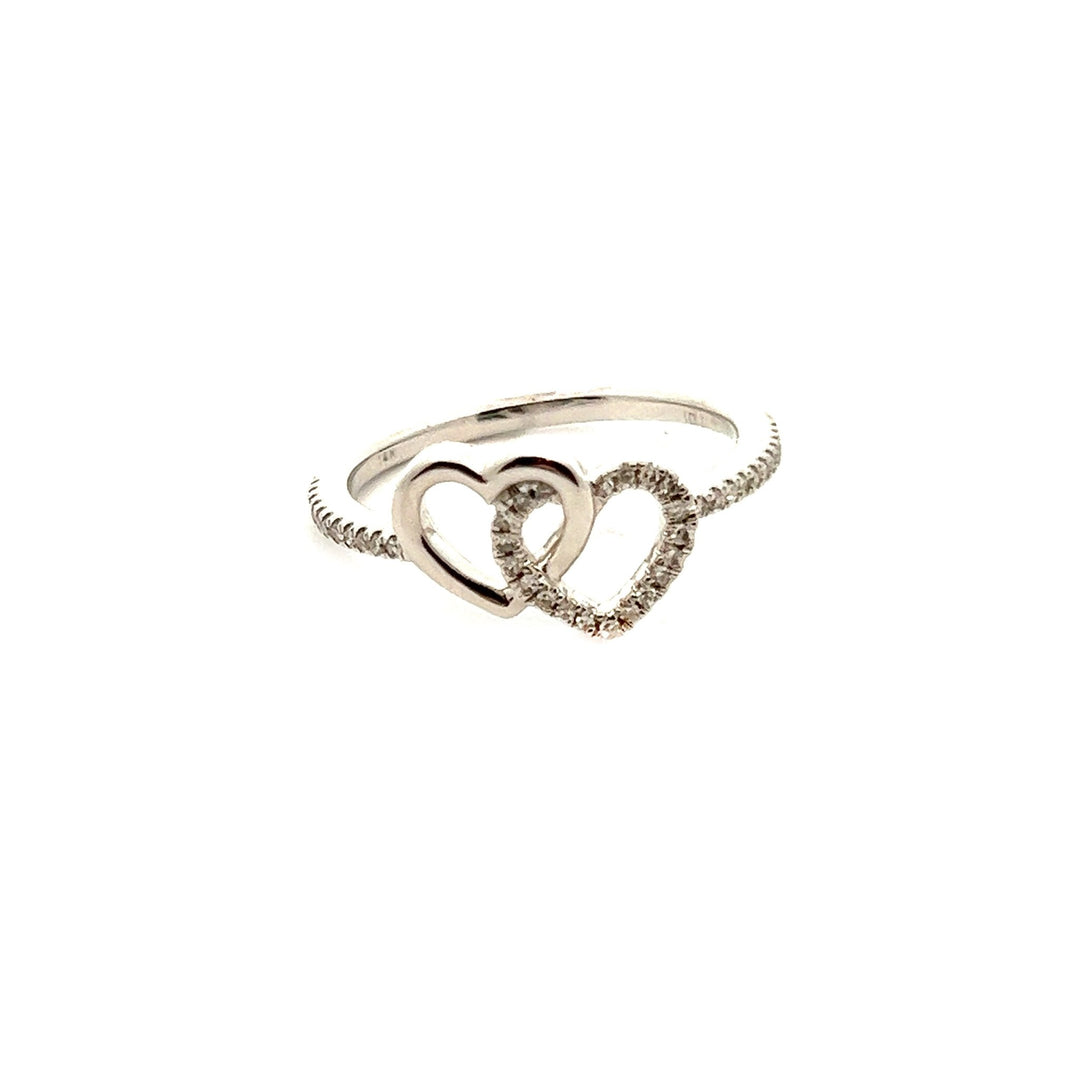 14K White Gold Double Heart Diamond Ring - Tivoli Jewelers
