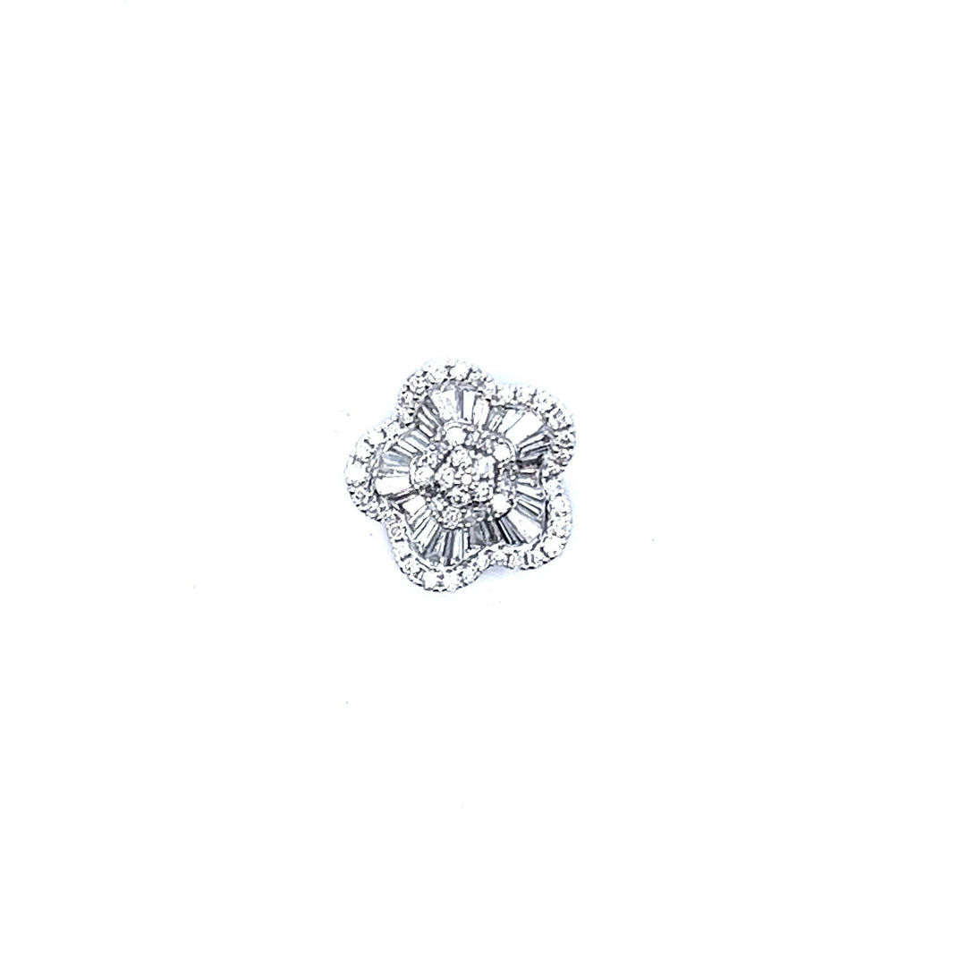 14K White Gold Round and Baguette Cut Diamond Pendant - Tivoli Jewelers
