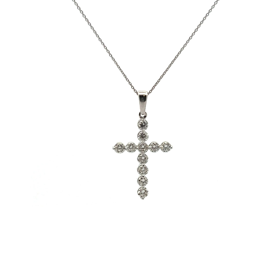 14K White Gold Round Diamond Cross Necklace - Tivoli Jewelers