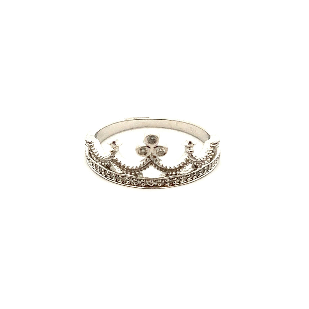 14K White Gold Royal Crown Diamond Ring - Tivoli Jewelers