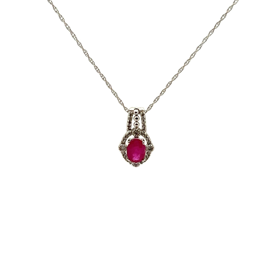 14k White Gold Ruby Pendant Necklace and Chain - Tivoli Jewelers