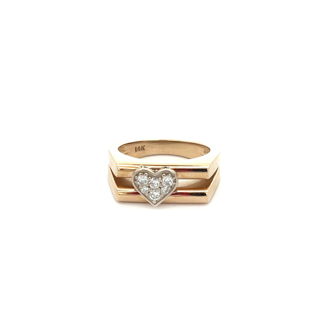 14K Yellow Gold Split Ring with Diamond Heart - Tivoli Jewelers