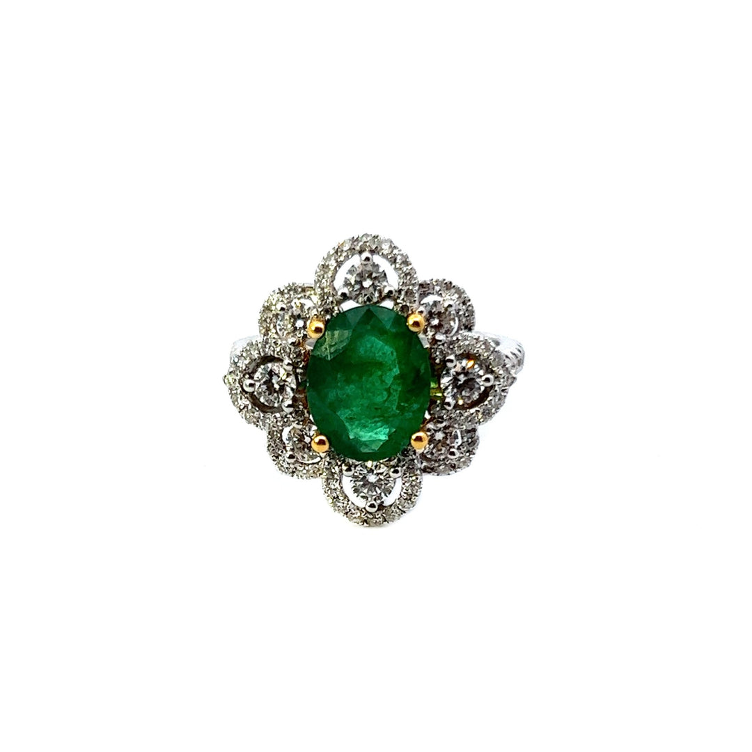 18K Two Tone Emerald and Diamond Ring - Tivoli Jewelers
