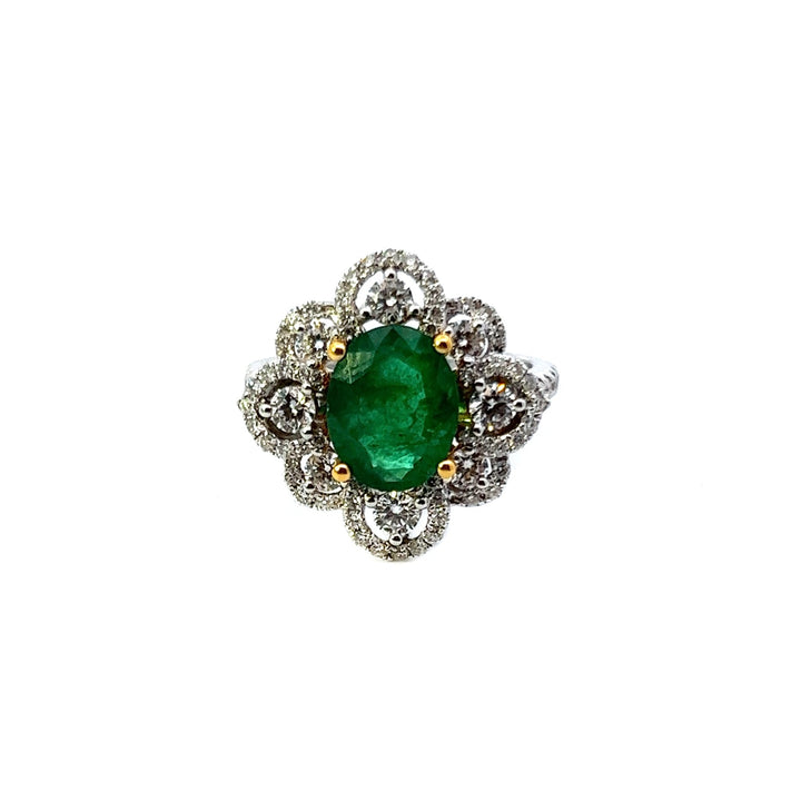 18K Two Tone Emerald and Diamond Ring - Tivoli Jewelers