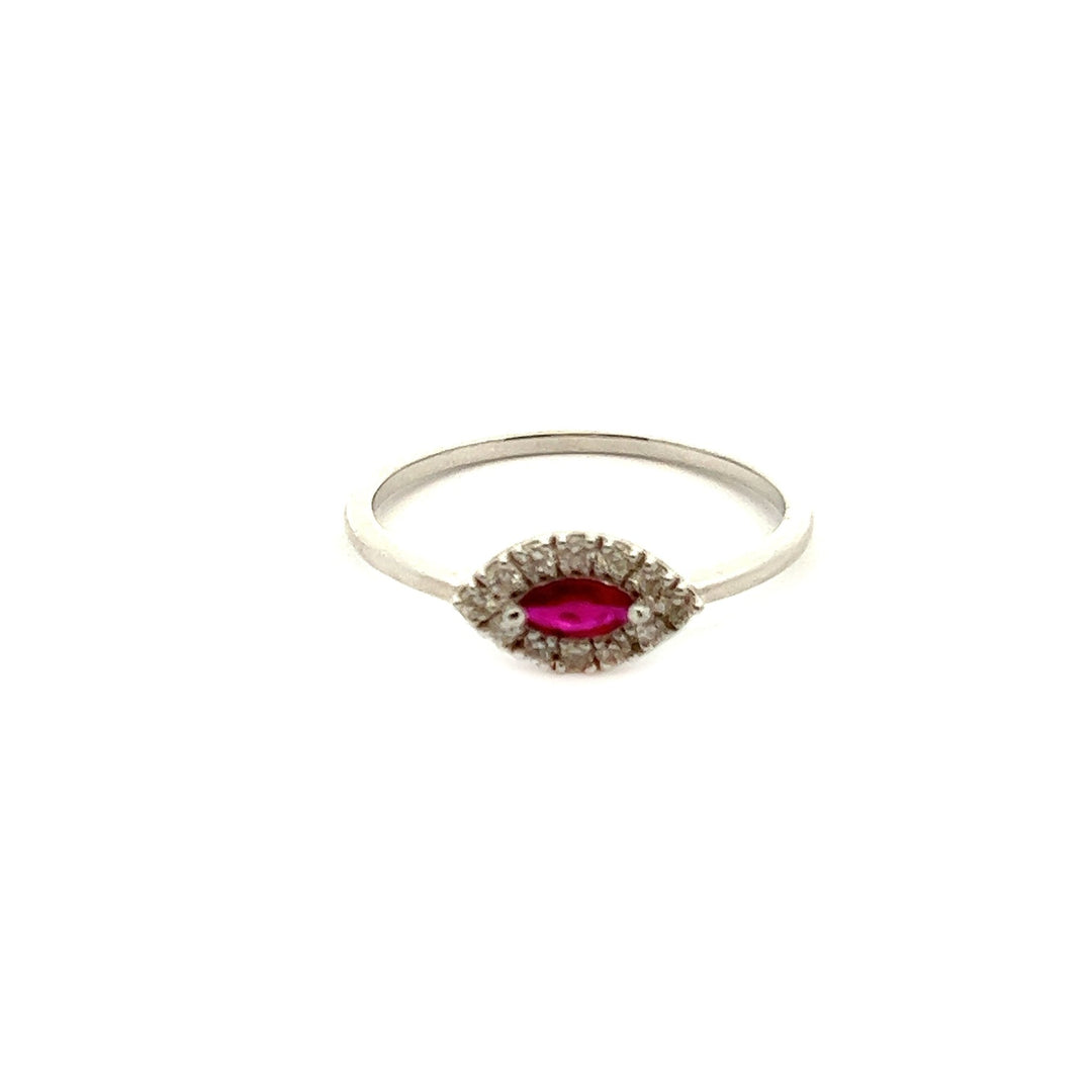 18K White Gold Ruby Dia Evil Eye Ring - Tivoli Jewelers