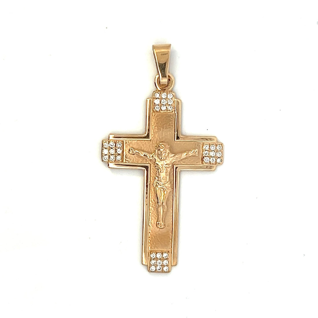 Crucifix in Fourteen Karat Yellow Gold With Lab Grown Diamonds - Tivoli Jewelers