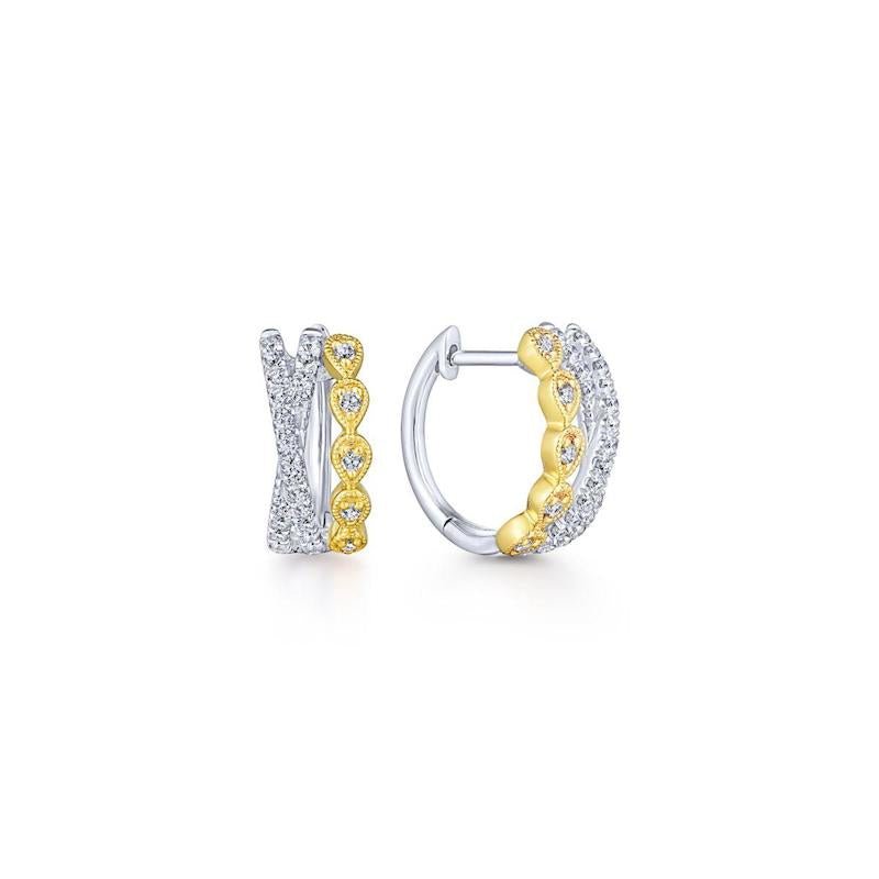 Gabriel & Co. 14k Two Tone Contemporary Diamond Huggie Earrings - Tivoli Jewelers