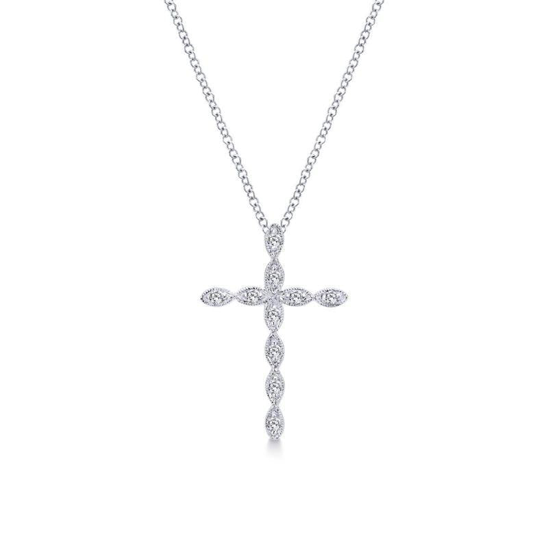 Gabriel & Co. 14k White Gold Faith Diamond Religious Cross Necklace - Tivoli Jewelers