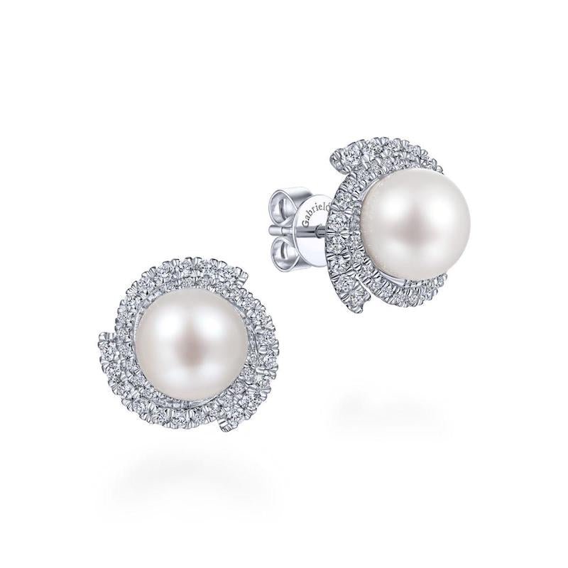 Gabriel & Co. 14k White Gold Grace Pearl & Diamond Stud Earrings - Tivoli Jewelers