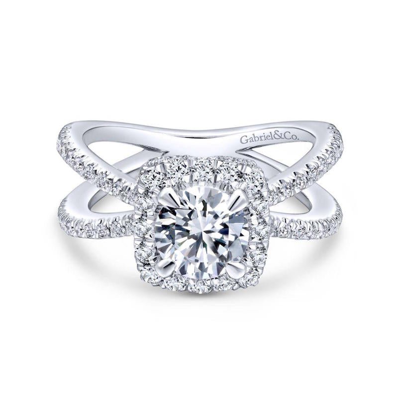 Gabriel & Co. 14k White Gold Rosette Split Shank Engagement Ring - Tivoli Jewelers