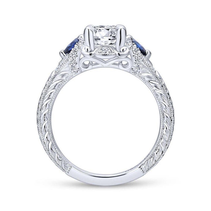 Gabriel & Co. 14k White Gold Victorian 3 Stone Diamond & Gemstone Engagement Ring - Tivoli Jewelers