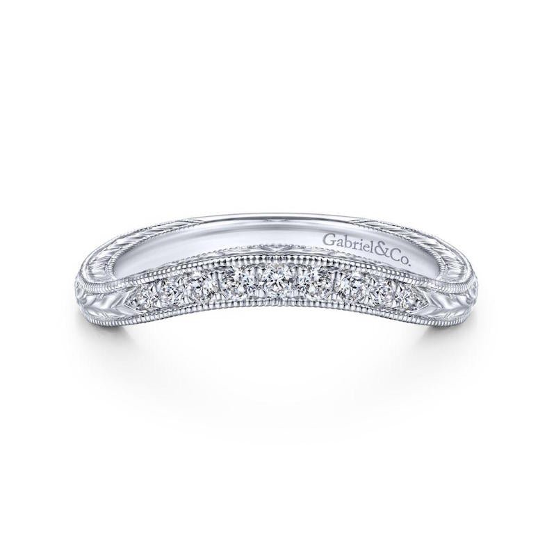 Gabriel & Co. 14k White Gold Victorian Curved Wedding Band - Tivoli Jewelers