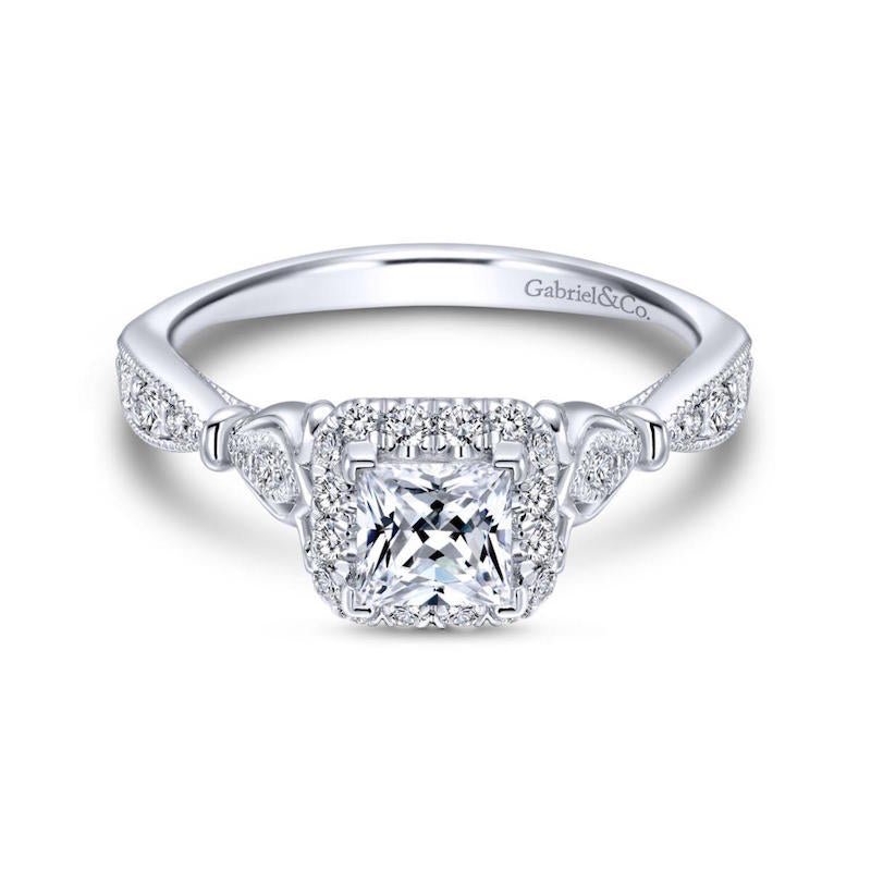 Gabriel & Co. 14k White Gold Victorian Halo Engagement Ring - Tivoli Jewelers