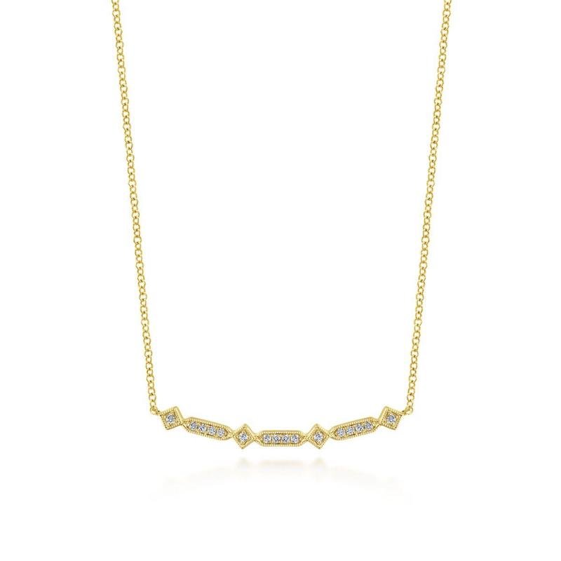 Gabriel & Co. 14k Yellow Gold Art Moderne Diamond Bar Necklace - Tivoli Jewelers