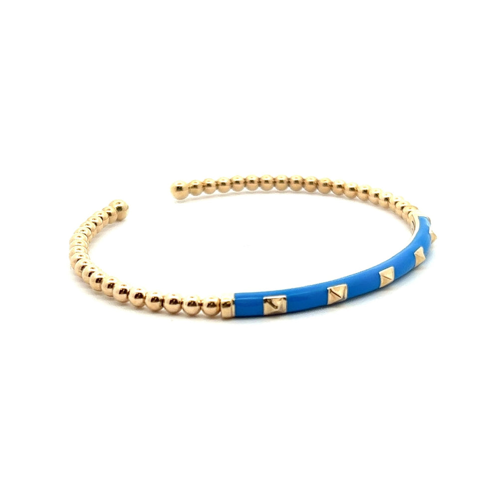 Gabriel & Co. 14k Yellow Gold Bujukan Bangle Bracelet with Blue Enamel - Tivoli Jewelers