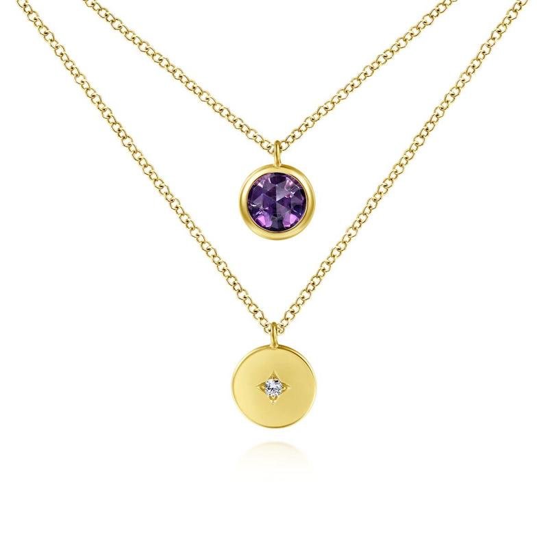 Gabriel & Co. 14k Yellow Gold Color Solitaire Gemstone & Diamond Necklace - Tivoli Jewelers