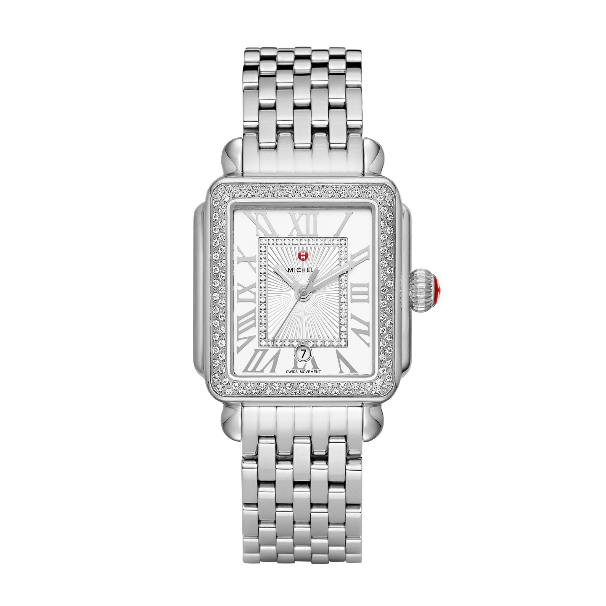 Michele Deco Mid Diamond Watch Head and band Michele Deco Madison White Ceramic Diamond Watch | Nasr  main image 3