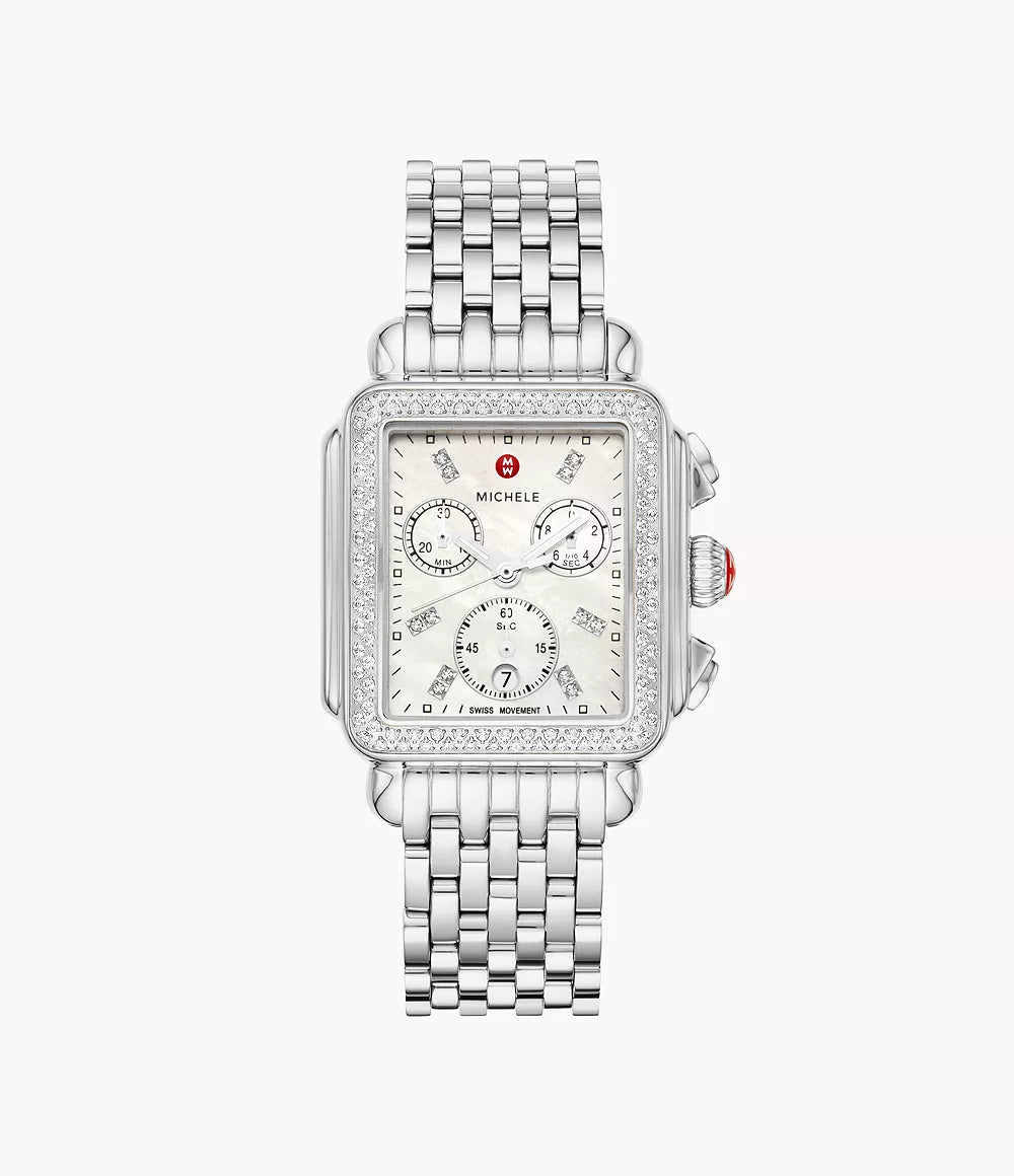 Michele Deco 18mm Stainless Steel Diamond Detail Watch Deco Diamond High Shine Stainless Steel Watch MWW06A000804  main image 4