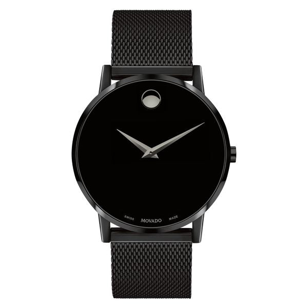 Museum Classic Black Museum With Concave Dot Black PVD-Finished Stainless Steel Swiss Quartz Movement Mesh Bracelet Strap - Tivoli Jewelers