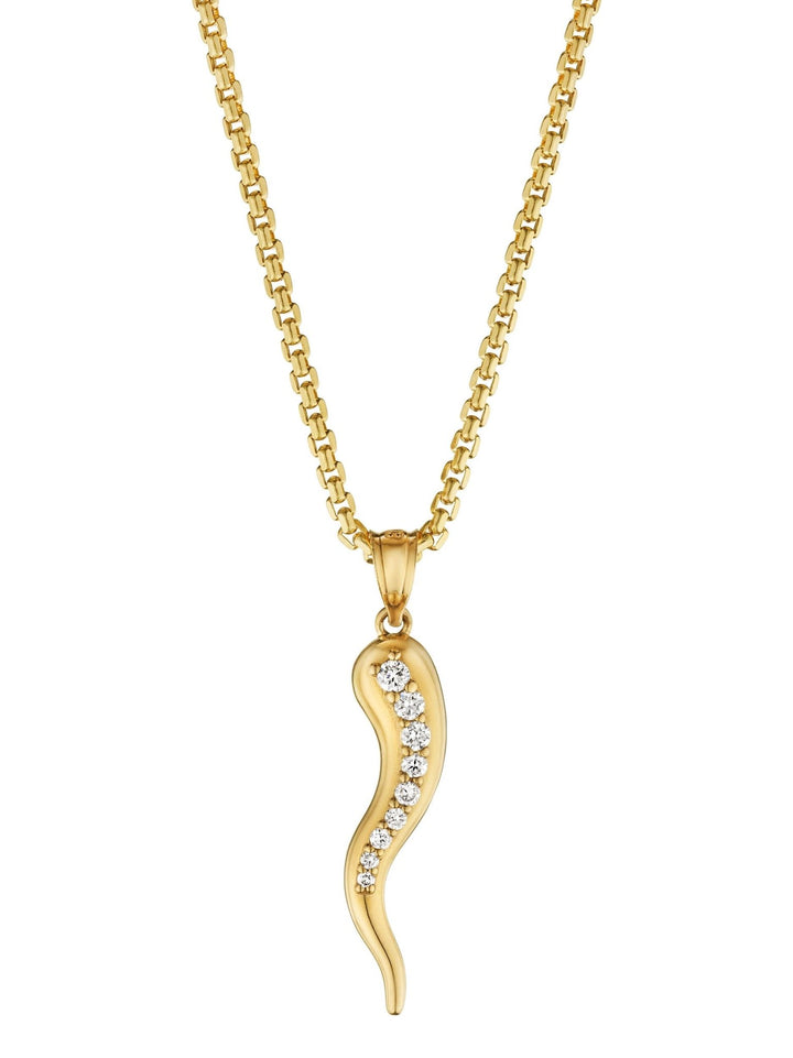Large Diamond Horn Pendant 36mm 14 Karat Yellow Gold - Tivoli Jewelers