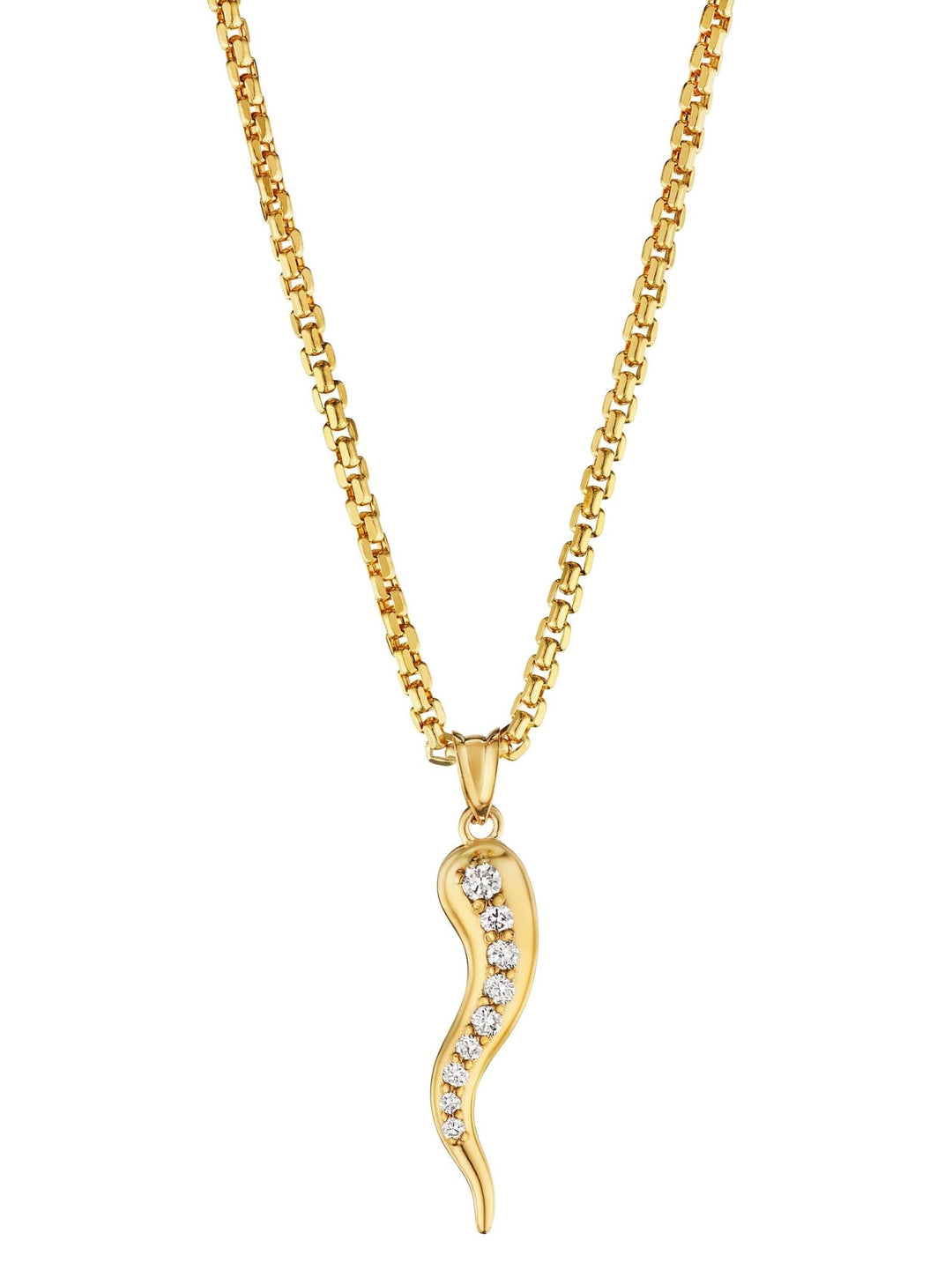 Large Diamond Horn Pendant 36mm 14 Karat Yellow Gold - Tivoli Jewelers