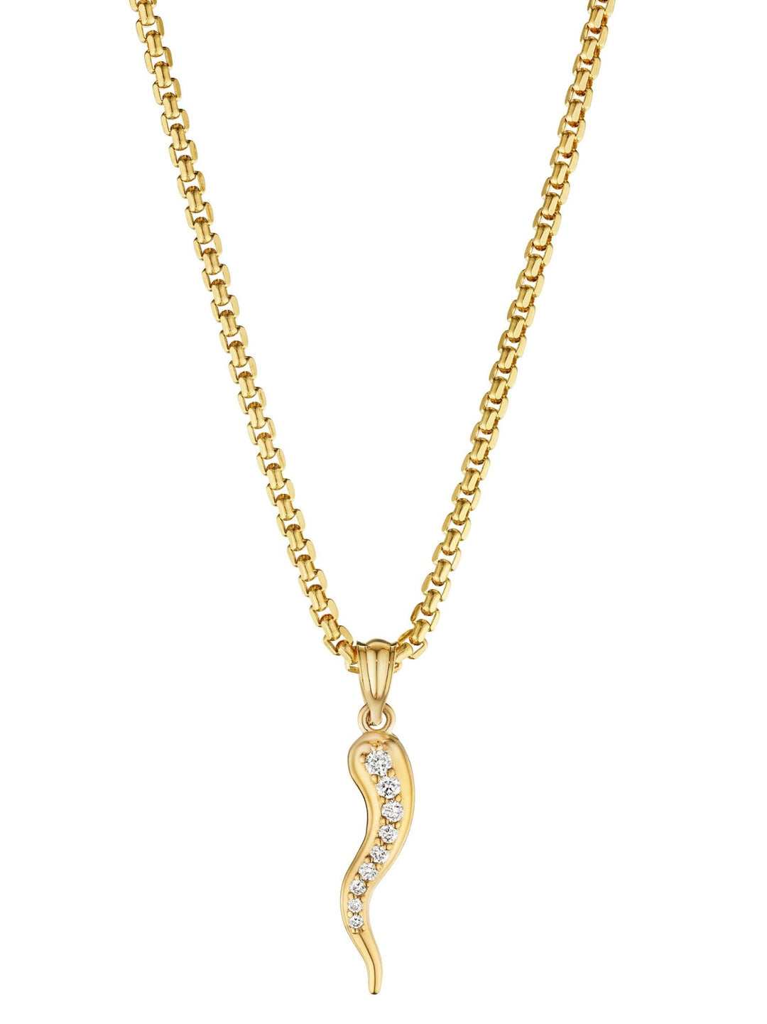 Large Diamond Horn Pendant 36mm 14 Karat Yellow Gold - Tivoli Jewelers