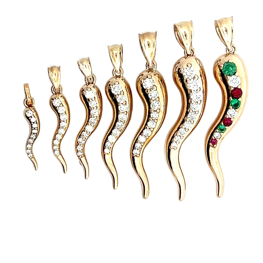 Large Diamond Horn Pendant 36mm 14 Karat Yellow Gold - Tivoli Jewelers