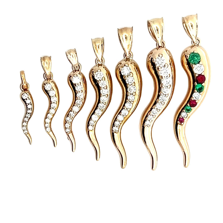 Large Diamond Horn Pendant 36mm 14 Karat Yellow Gold - Tivoli Jewelers