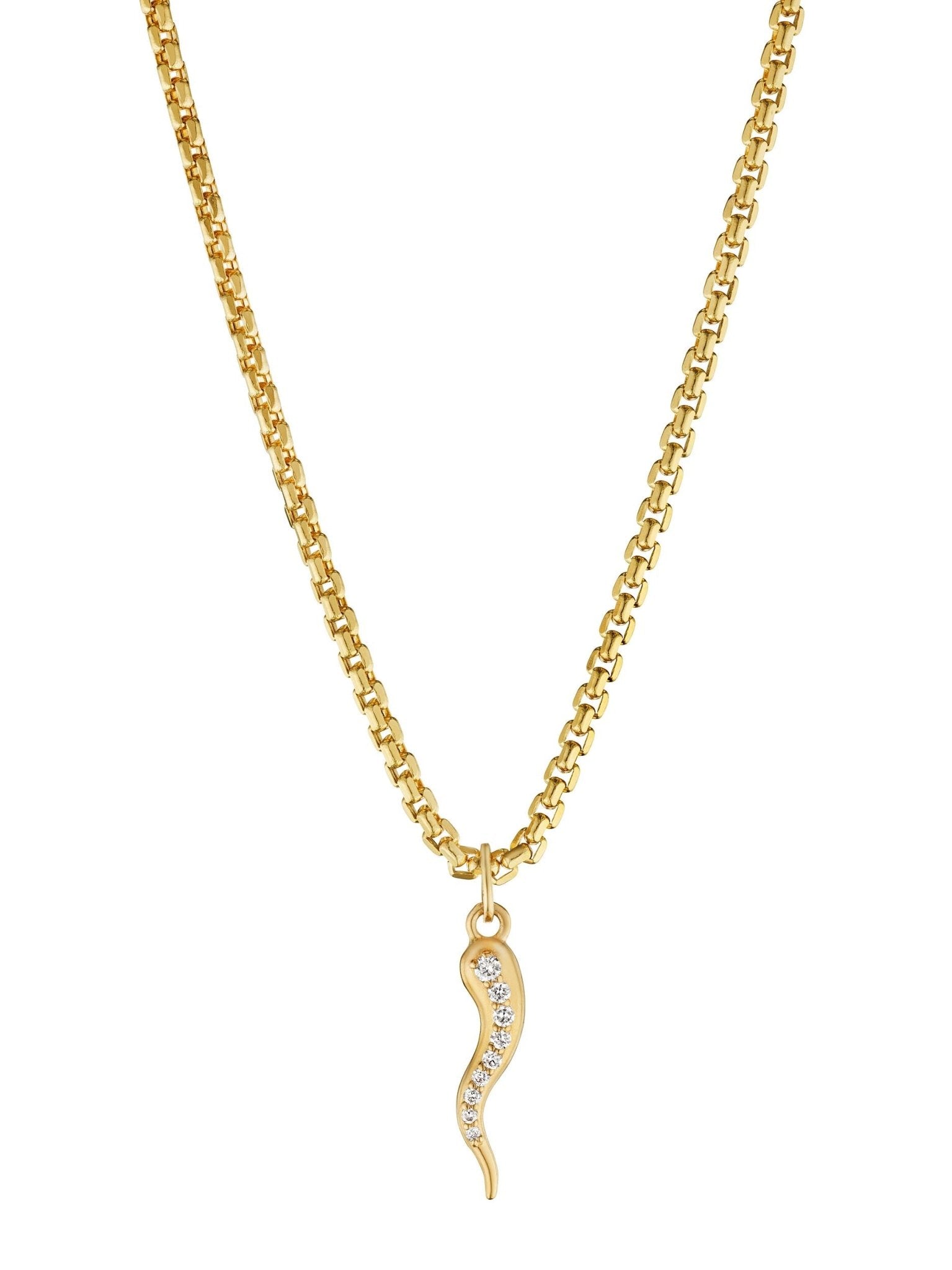 14K Large Italian Horn Pendant With Diamonds - Tivoli Jewelers