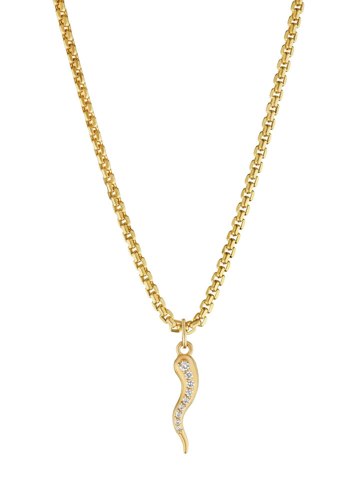 Large Diamond Horn Pendant 36mm 14 Karat Yellow Gold - Tivoli Jewelers
