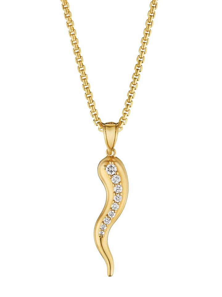 Large Diamond Horn Pendant 36mm 14 Karat Yellow Gold - Tivoli Jewelers