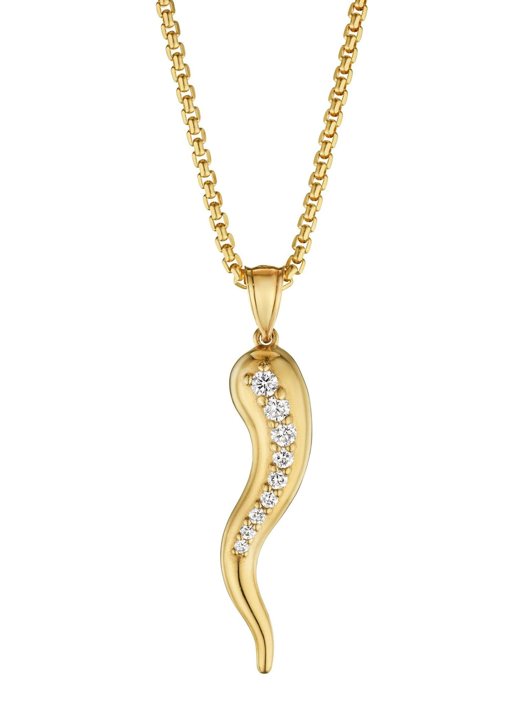 Large Diamond Horn Pendant 36mm 14 Karat Yellow Gold - Tivoli Jewelers