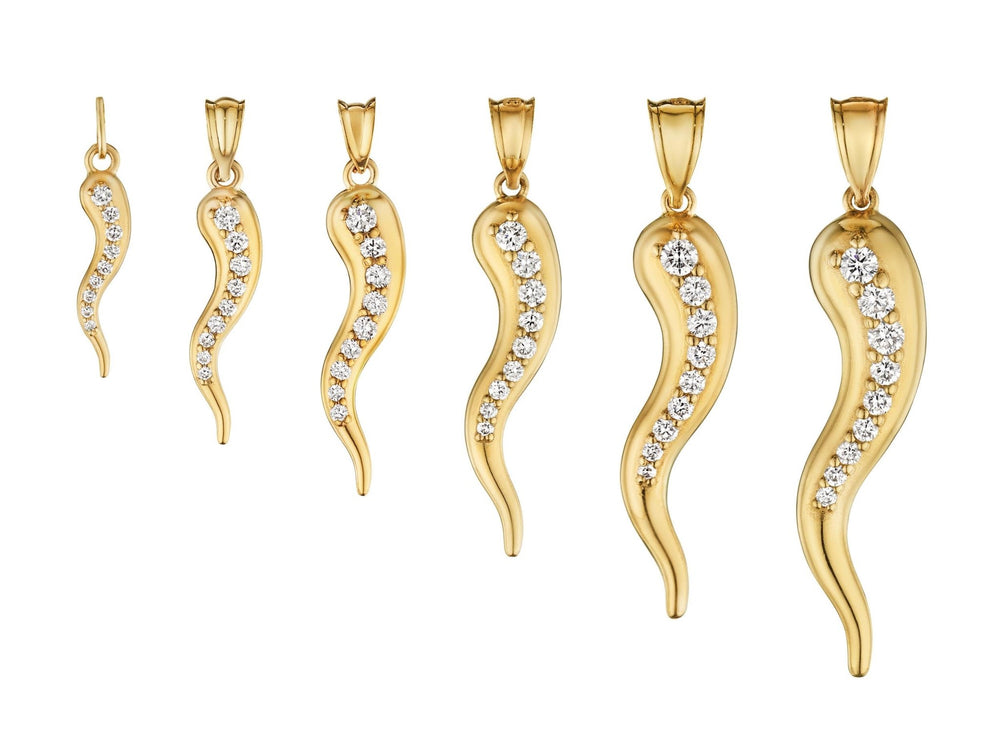 Large Diamond Horn Pendant 36mm 14 Karat Yellow Gold - Tivoli Jewelers