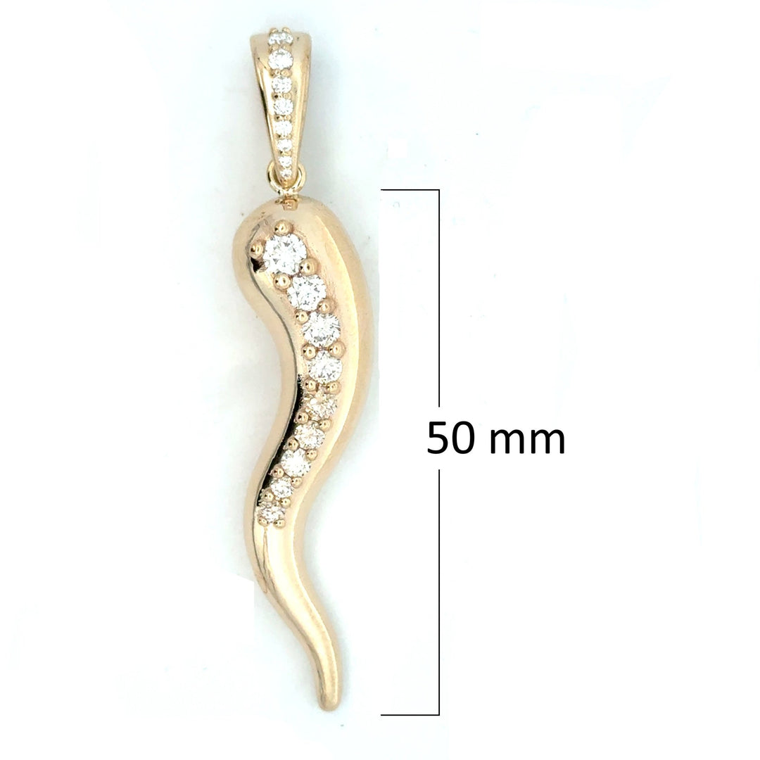 Large Diamond Horn Pendant 50mm 14 Karat Yellow Gold - Tivoli Jewelers