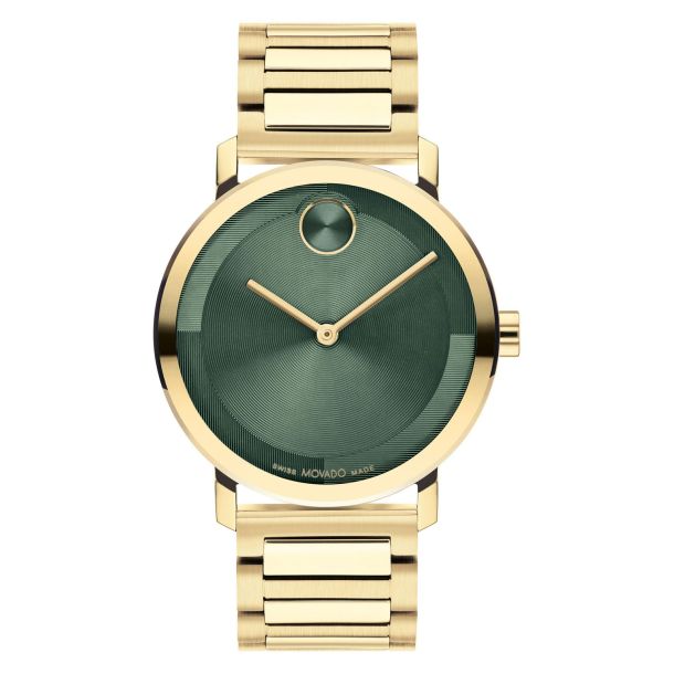Movado BOLD Evolution Green Dial Gold Ionic-Plated Stainless Steel Bracelet Watch | 40mm | 3601156 - Tivoli Jewelers