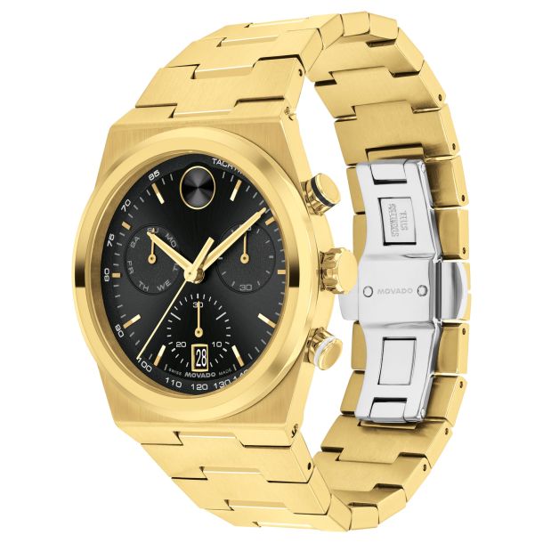Movado Bold Quest Chronograph Black Dial Gold-Tone Stainless Steel