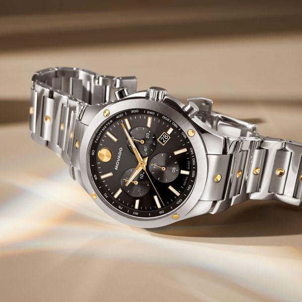 Movado SE Chronograph Black Dial Two-Tone Bracelet Watch 42mm