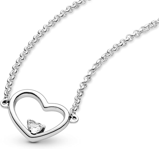 Pandora Asymmetrical Heart Silver Collier With Clear Cubic Zirconia , 397797Cz - 45 - Tivoli Jewelers