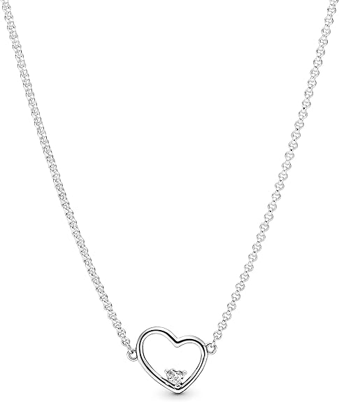 Pandora Asymmetrical Heart Silver Collier With Clear Cubic Zirconia , 397797Cz - 45 - Tivoli Jewelers
