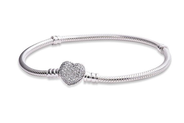 Pandora Moments Pave Heart Clasp Snake Chain Bracelet Clear CZ / 590727CZ - Tivoli Jewelers