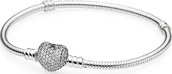 Pandora Moments Pave Heart Clasp Snake Chain Bracelet Clear CZ / 590727CZ - Tivoli Jewelers