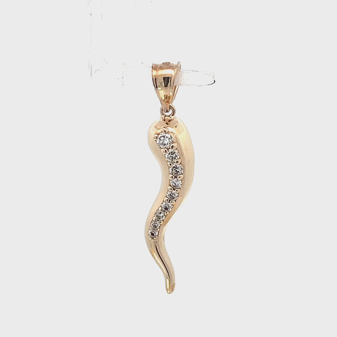 Large Diamond Horn Pendant 50mm 14 Karat Yellow Gold