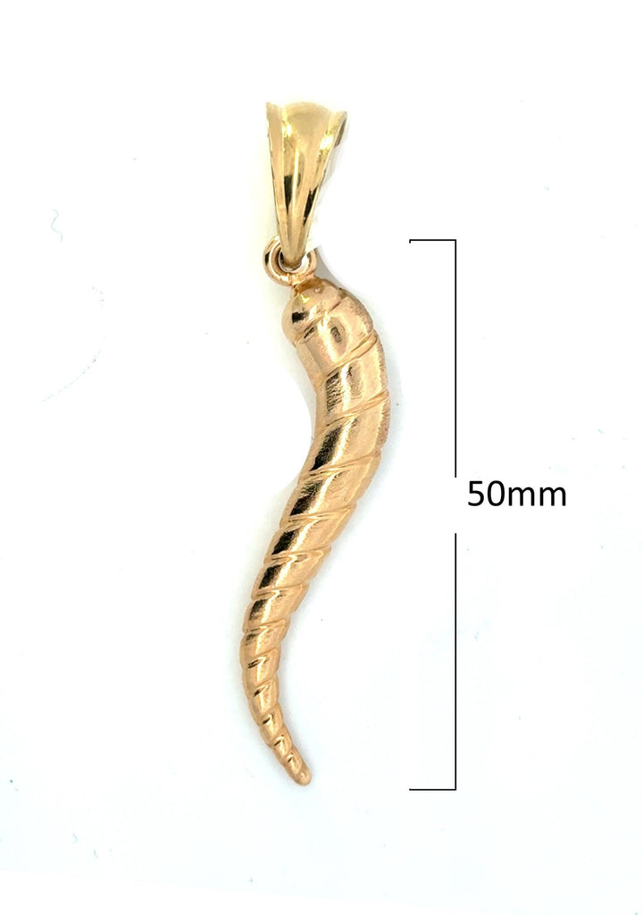 Solid Gold 14 Karat 50MM Italian Horn Pendant - Tivoli Jewelers