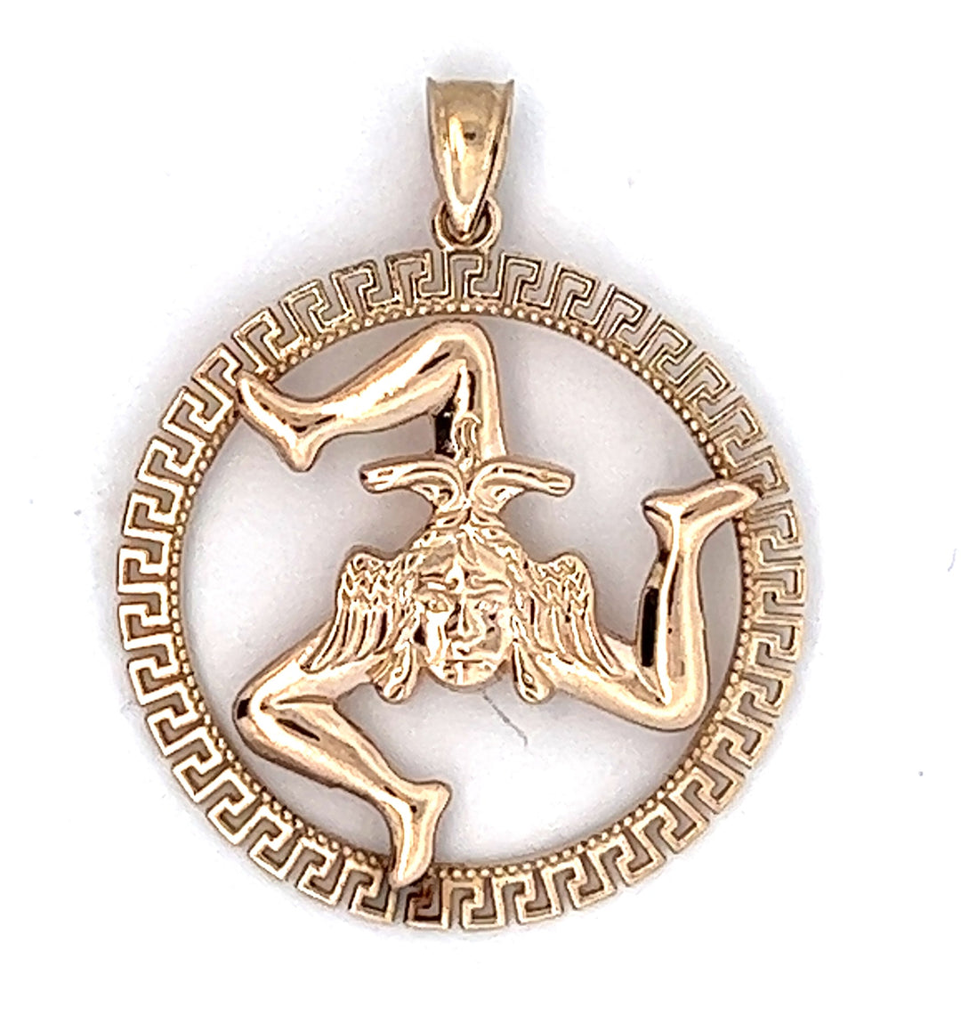 14 Karat Yellow Gold Large Trinacria Pendant with Key Bezel 29mm - Tivoli Jewelers