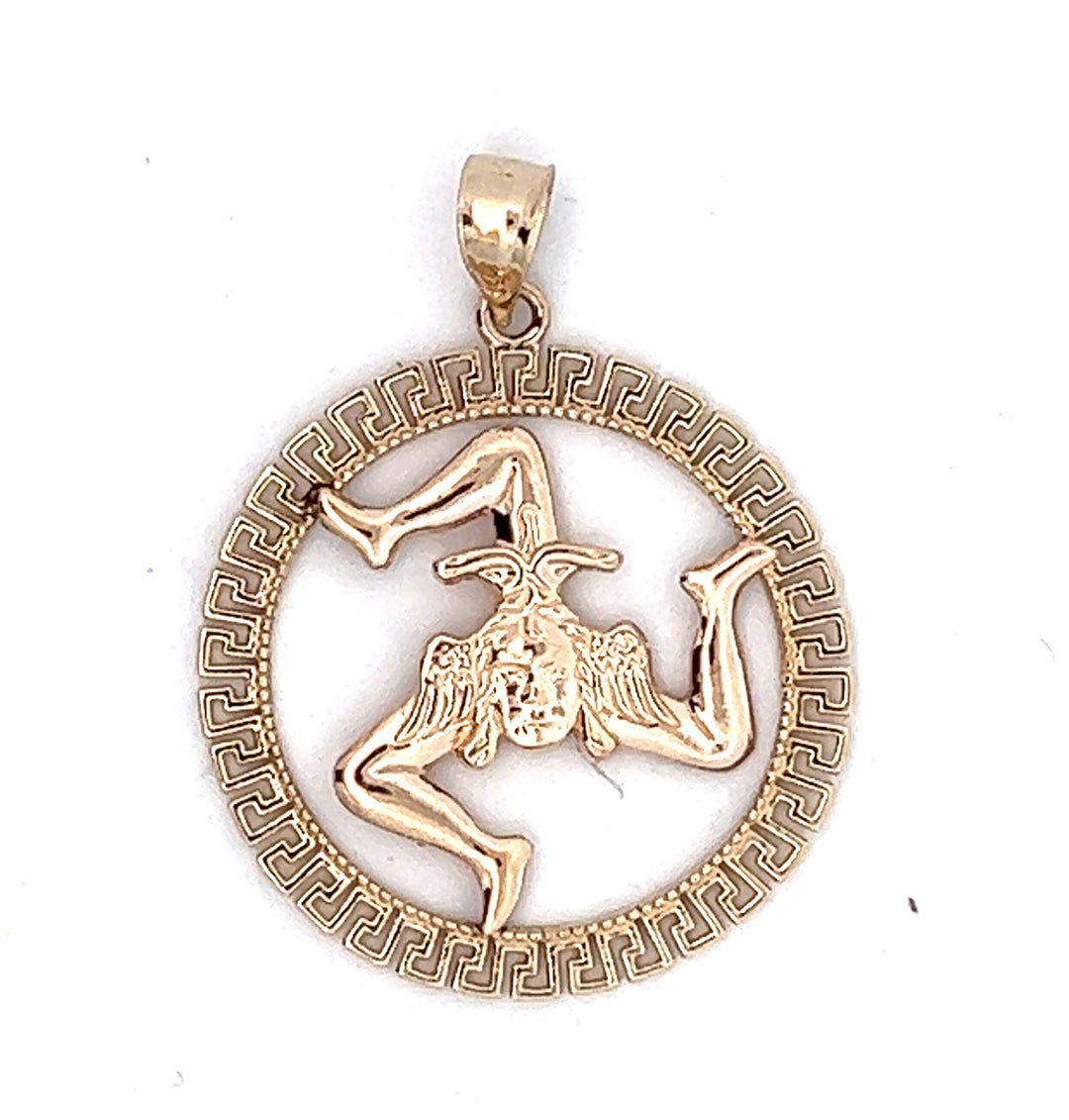 14 Karat Yellow Gold Medium Trinacria Pendant with Key Bezel 27mm - Tivoli Jewelers