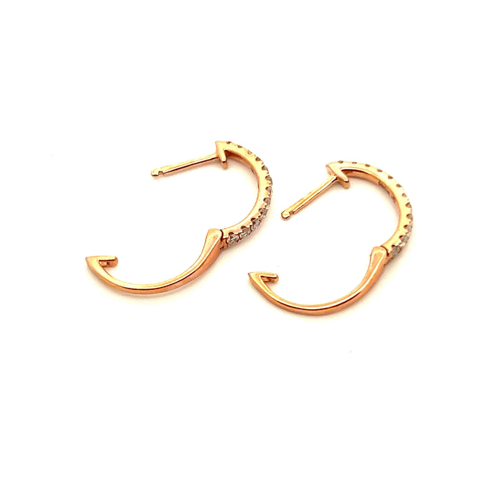 14K Rose Gold Thin Hoop Diamond Earrings - Tivoli Jewelers
