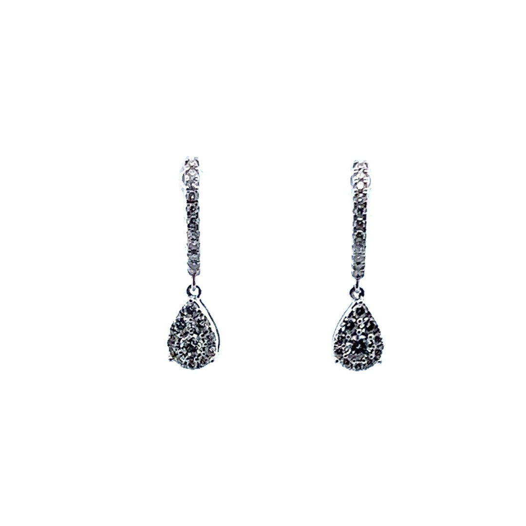14K White Gold Diamond Huggie Pear Earrings - Tivoli Jewelers
